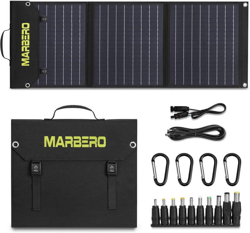 MARBERO 60W Portable Solar Panel 60 Watt Foldable Solar Panel for Solar Generators IP65 Waterproof 23% High Efficiency USB Port & DC Output(10 Changeable Adapters) for Outdoor Camping Travel Cloudy - Image 1